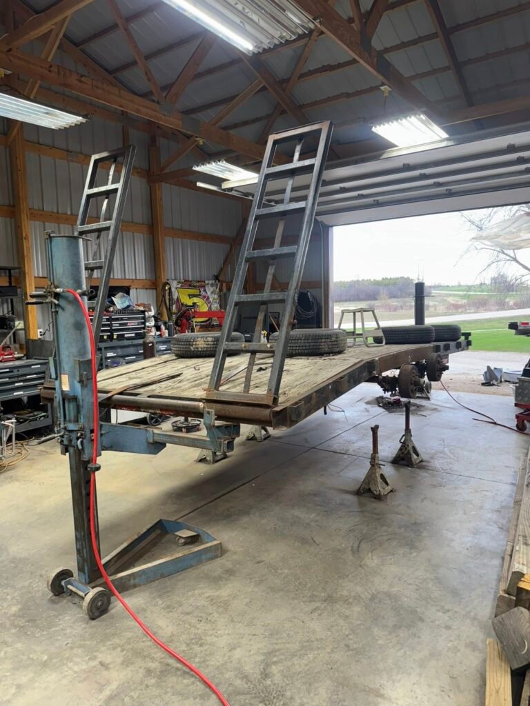Photo of trailer inside shop for repairs