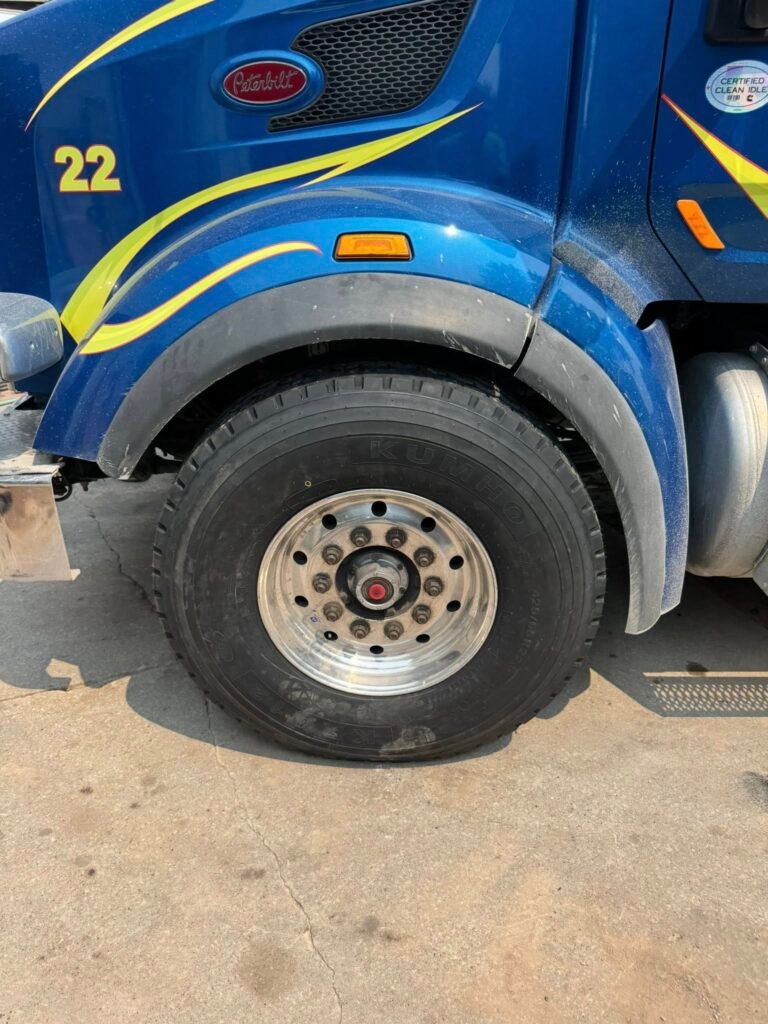 Photo of new tire installed on semi truck